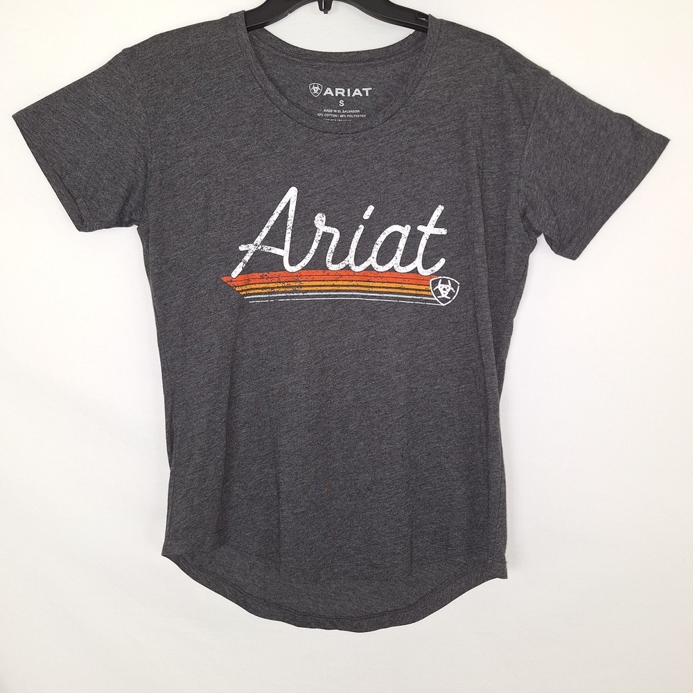 Ariat T-Shirt Womens S Gray Graphic Underline Script Logo Short Sleeve Crewneck